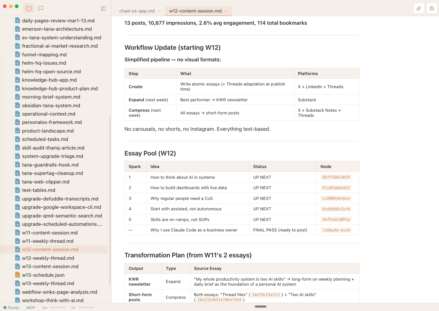 Hyo HQ document panel showing rendered markdown with rich formatting
